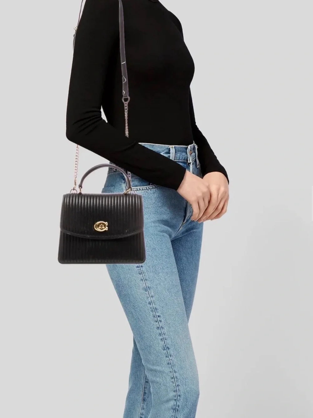 Coach Black gold Parker Top Quilted Nappa leather Crossbody bag